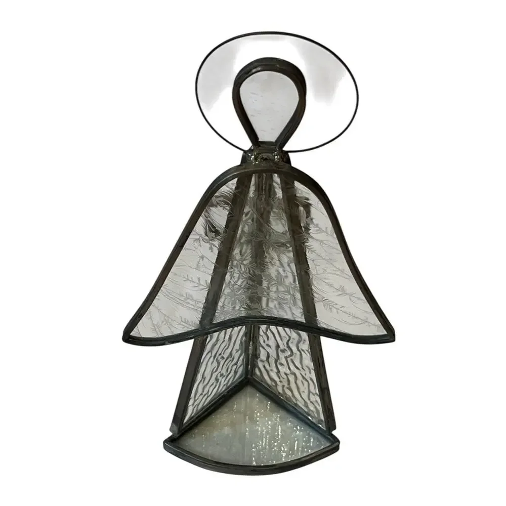 3D Stained Glass Angel Tea Light Holder Figure Holding Book Christianity